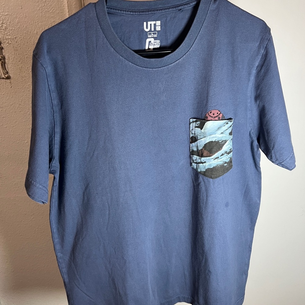 Uniqlo Kids Navy Graphic Pocket Tee with Light Blue & Pink Detail